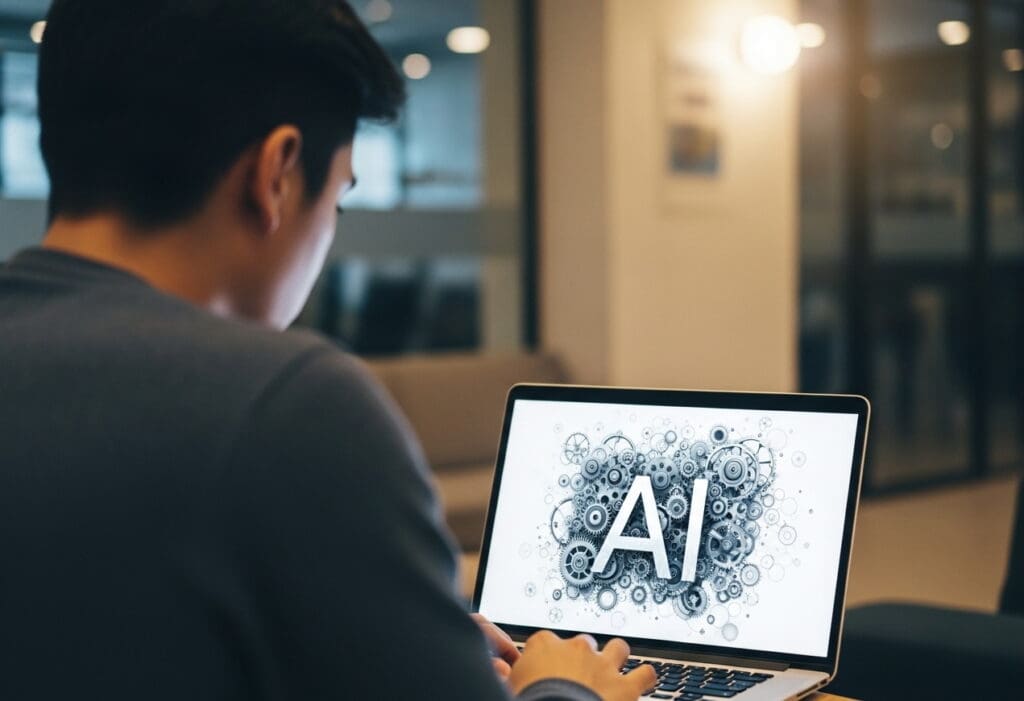 Person working on AI laptop