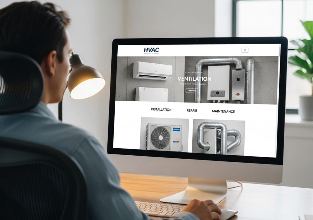 Person viewing HVAC website on computer