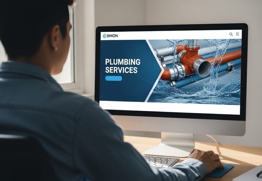 Person viewing plumbing services website