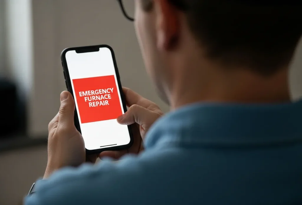Person viewing emergency furnace repair ad